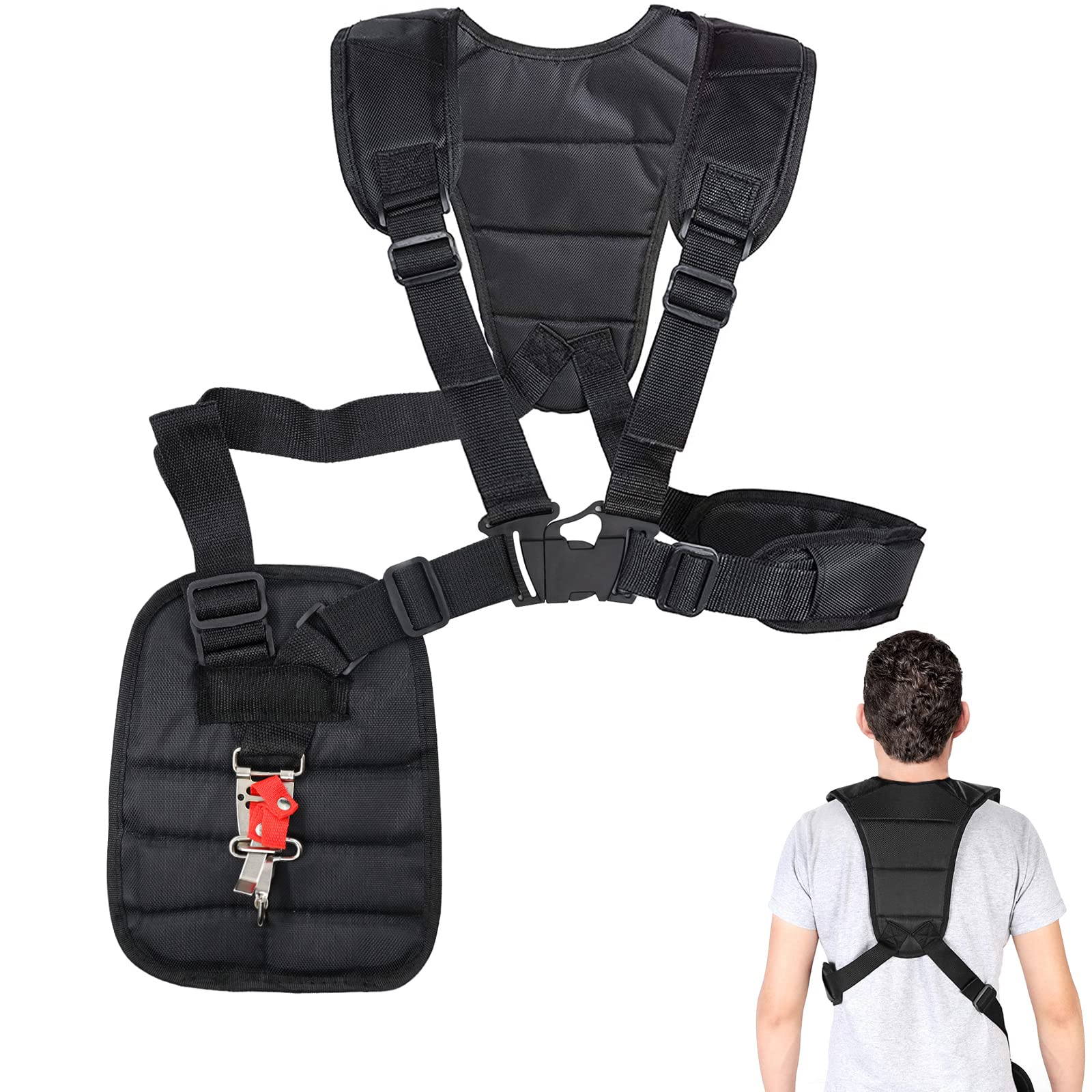 WenYa Adjustable Strimmer Harness, Trimmer Padded Double Shoulder Strap with Nylon Belt for Brush Cutter Garden Trimmer, Lawn Mower, Black