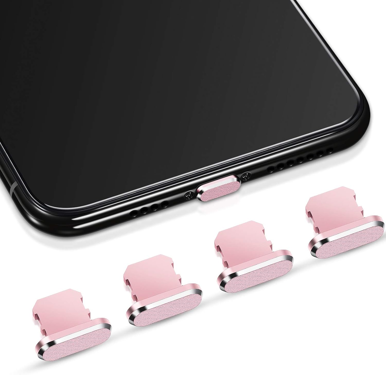 Weewooday 4 Pieces Anti Dust Plugs Compatible with iPhone 11, iPhone 12 Protects Charging Dust Cover Compatible with iPhone 11, 12, Pro, Max/X/XS/XR, 7, 8 Plus, iPad Mini/Air (Rose Gold)