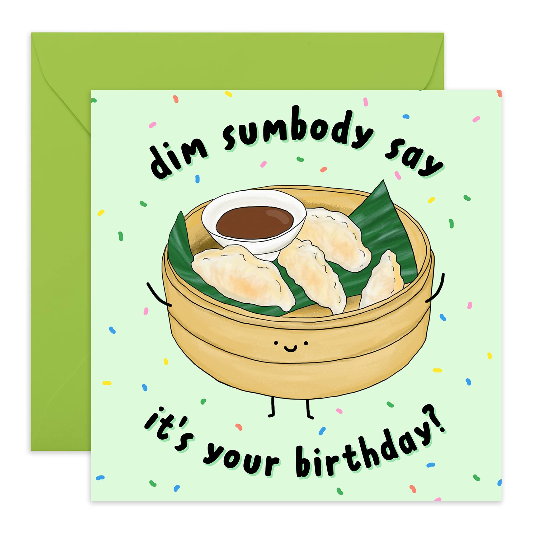 Central 23 - Funny Birthday Card - 'Dim Sumbody Say Birthday' - Food Pun Happy Bday Card - For Men Women Wife Husband - Comes with Fun Stickers