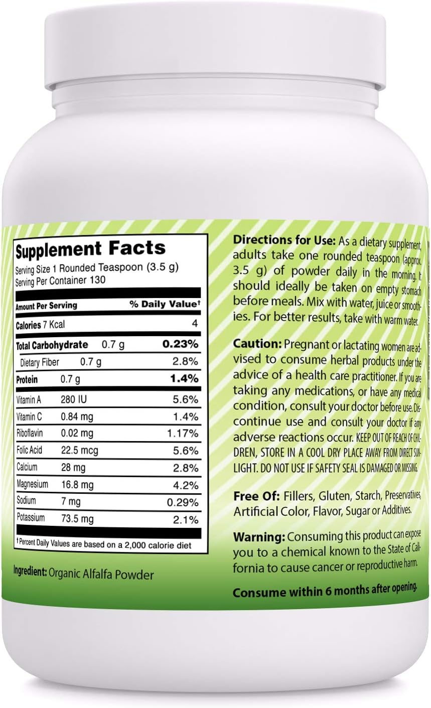 Amazing India Organic Alfalfa Powder 16 Oz (481.94 Gm) - USDA Certified Organic- Raw, Vegan Plant-Based Nutrition- Supports Digestive Health, Detoxification and Immune Health*: Health & Personal Care