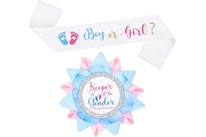 Bensbl Keeper of The Gender for Gender Reveal Party Decorations, Pin and Sash Set for Baby Shower Party Decorative, Boy or Girl Gender Reveal Party