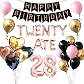 Twenty Ate Birthday, 28th Birthday Decorations for Women, 28th Birthday Decorations, Twenty Ate Birthday Decor for Women, 28 Banner Balloons Decor Sign Party Ideas Supplies Favors Pink Rose Gold Black