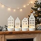 DN DECONATION House Tealight Candle Holders Set of 4 – Christmas Candle Holder Centerpieces for Tables, Modern Christmas Deco