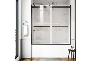 AquivaCoast Bathtub Shower Door, 60″x 62″ Semi-Frameless Sliding Shower Door, Double Sliding Bypass Glass Shower Doors for Bathtub with 5/16" (8mm) Tempered Glass, Matte Black