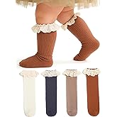 Urieo Toddler Knee High Socks Baby Girl Long Ruffle Socks Princess Uniform Stocking for 1-3T