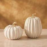FESTGLOX Fall Pumpkin Decor, 2Pcs Resin Thanksgiving Fake Pumpkin Figurines | White and Gold Pumpkins for Decorating, Fall Decorations for Home, Farmhouse, Harvest Table Centerpiece