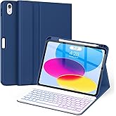 Soke Keyboard Case for iPad 11th(A16 2025)/10th Generation(2022),7 Color Backlight Wireless Detachable Keyboard Cover,Soft TPU Folio Stand with Pencil Holder for iPad 11/10.9 inch, Navy
