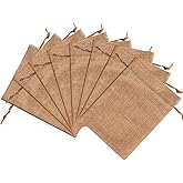 Lucky Monet 25/50/100PCS Burlap Gift Bags Wedding Hessian Jute Bags Linen Jewelry Pouches with Drawstring for Birthday, Party, Wedding Favors, Present, Art and DIY Craft (25Pcs, Coffee, 7” x 9”)