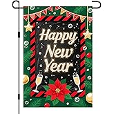 BlissYard Happy New Year Garden Flag 12x18 Inch Double Sided Flag with Champagne Winter Outdoor Yard Flag Decoration for Home Lawn Patio House Seasonal Holiday Flags Outdoor Decor