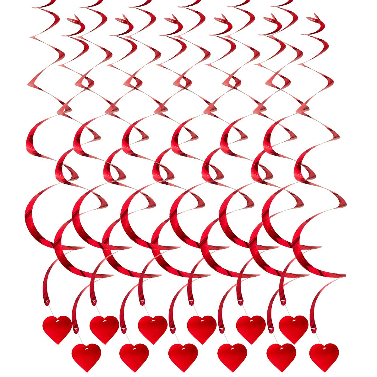 12PCS Heart Hanging Swirls Decorations for Valentine's Day Birthday Anniversary Wedding Single Party Bridal Shower Anniversary red Swirl Ornaments