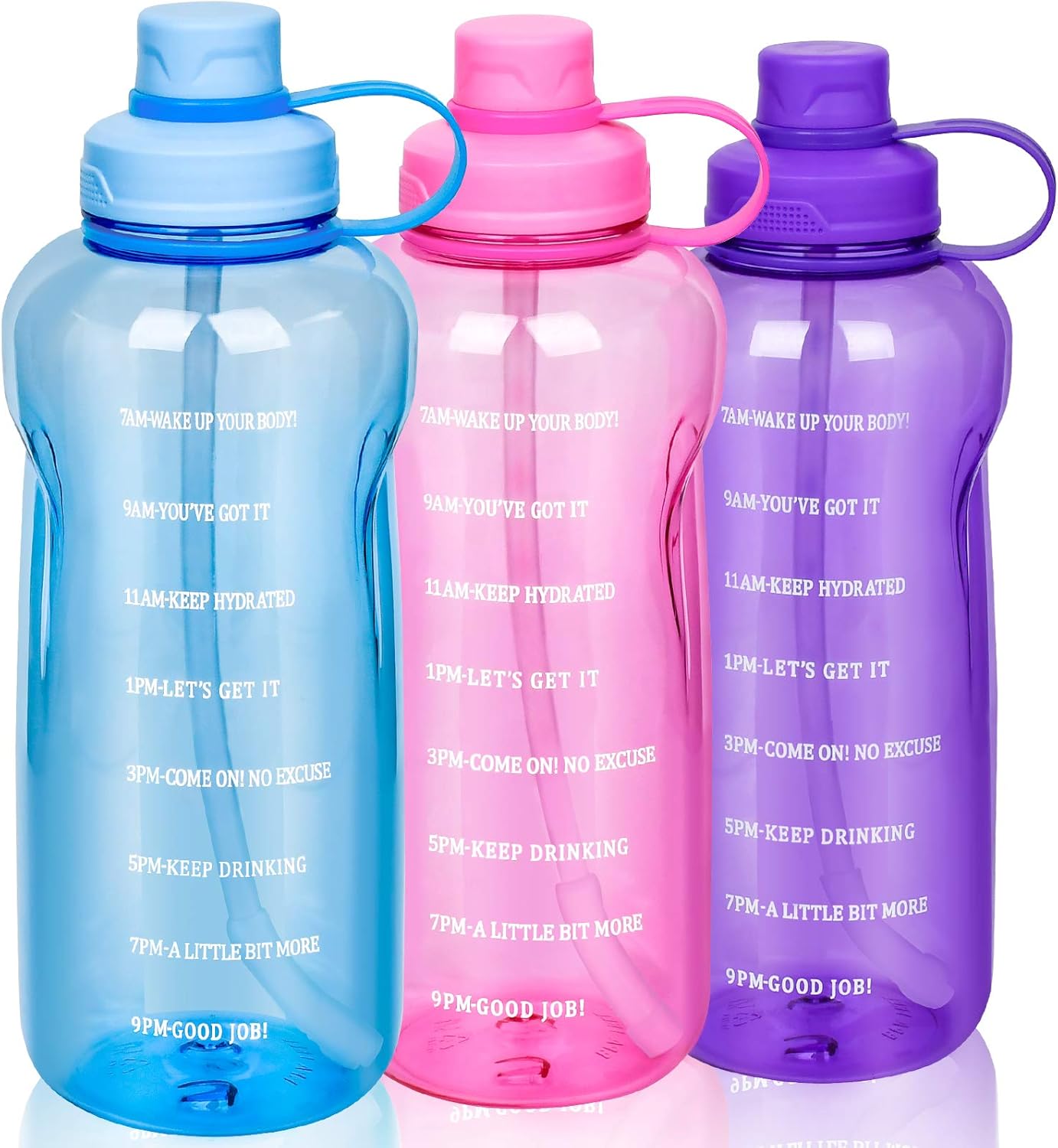Large Motivational 64 OZ Water Bottle with Straw Time