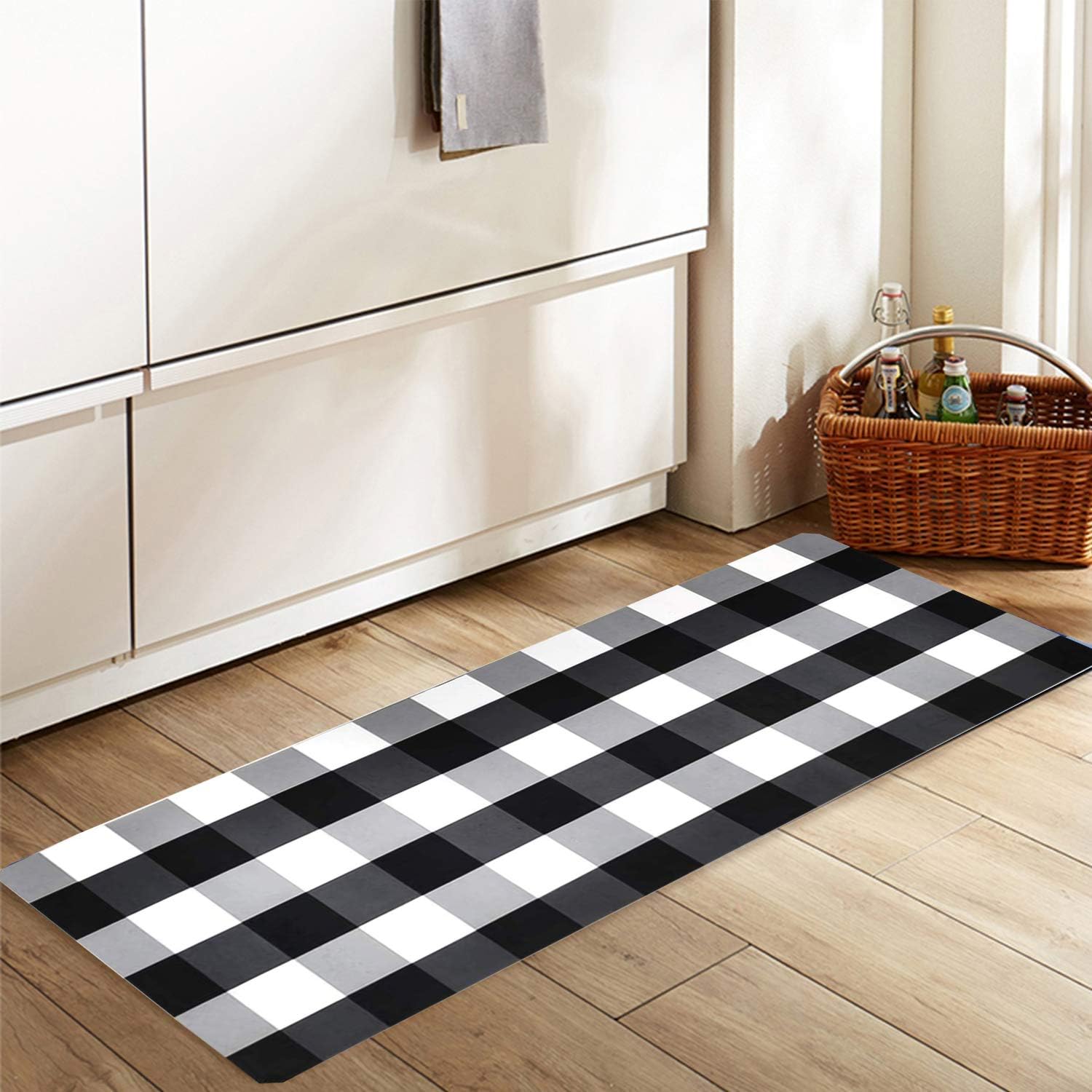 Abreeze Buffalo Check Rug Nonslip Waterproof Rubber Runner Checkered Plaid Rug for