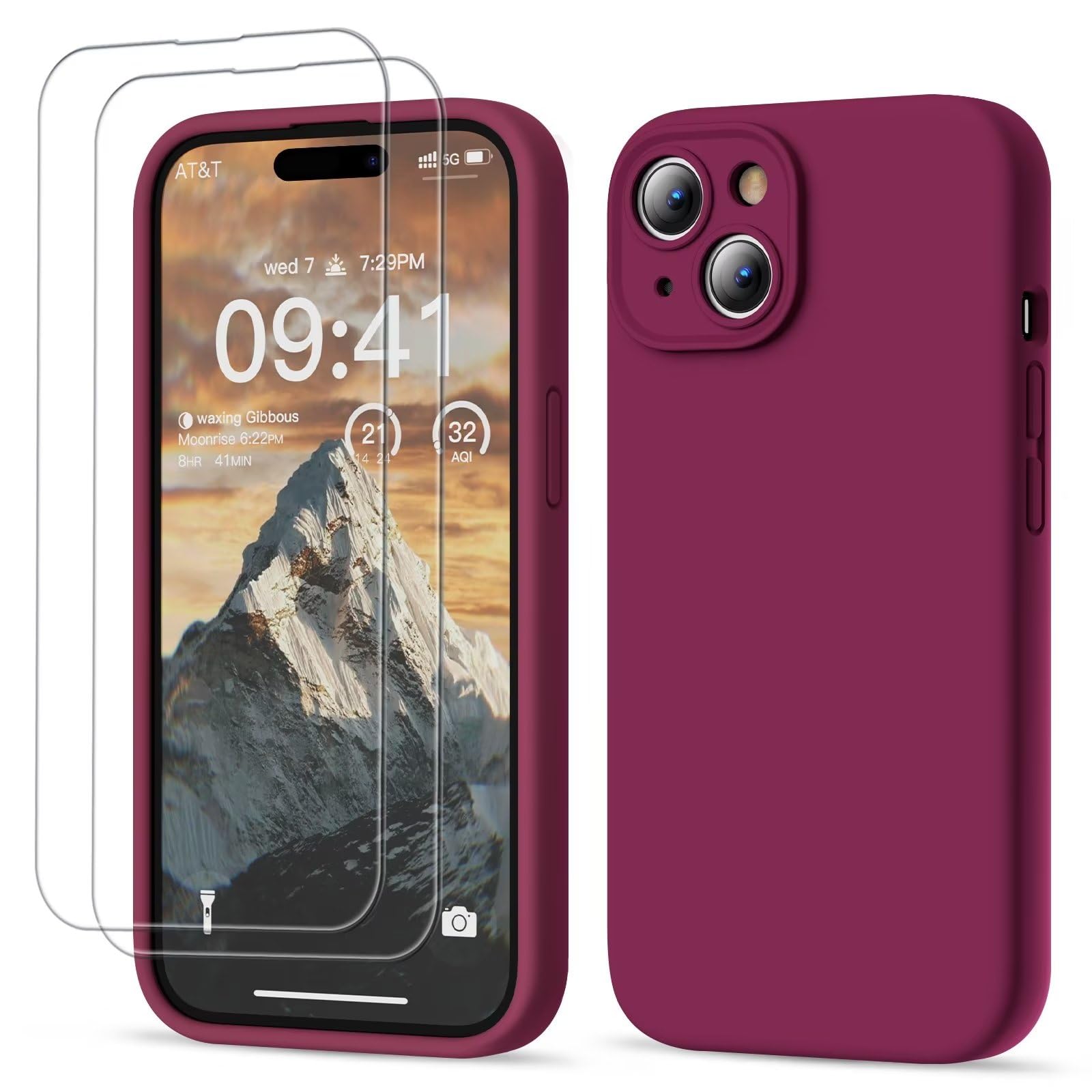 GOODVISH 3 in 1 Designed for iPhone 15 Case Premium Silicone 6.1" (2023)| Upgraded Camera Protection, 2 Pack Screen Protector, Shockproof Anti-Scratch Gel Rubber Slim Phone Case Cover, Wine Red โ image 1