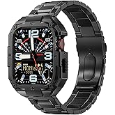 MOFREE Stainless Steel Watch Band with Case Compatible for Apple Watch Series 10 46mm for Men, Rugged Strap with Metal Protective Bumper Cover for iWatch 10 46mm Bands Men Black