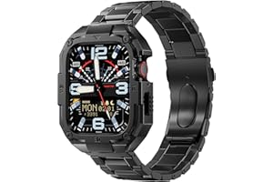 MOFREE Stainless Steel Watch Band with Case Compatible for Apple Watch Series 10 46mm for Men, Rugged Strap with Metal Protective Bumper Cover for iWatch 10 46mm Bands Men Black