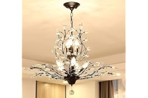 Ganeed Crystal Chandeliers,Vintage 8 Lights Pendant Light,K9 Clear Crystal Chandelier Lighting Fixtures,Ceiling Light for Living Room Bedroom Restaurant Porch Hallway (Black)