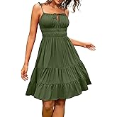 ZAFUL Womens Summer Spaghetti Strap Mini Dress Square Neck Sleeveless Smocked Waist Tiered Flowy Sundresses