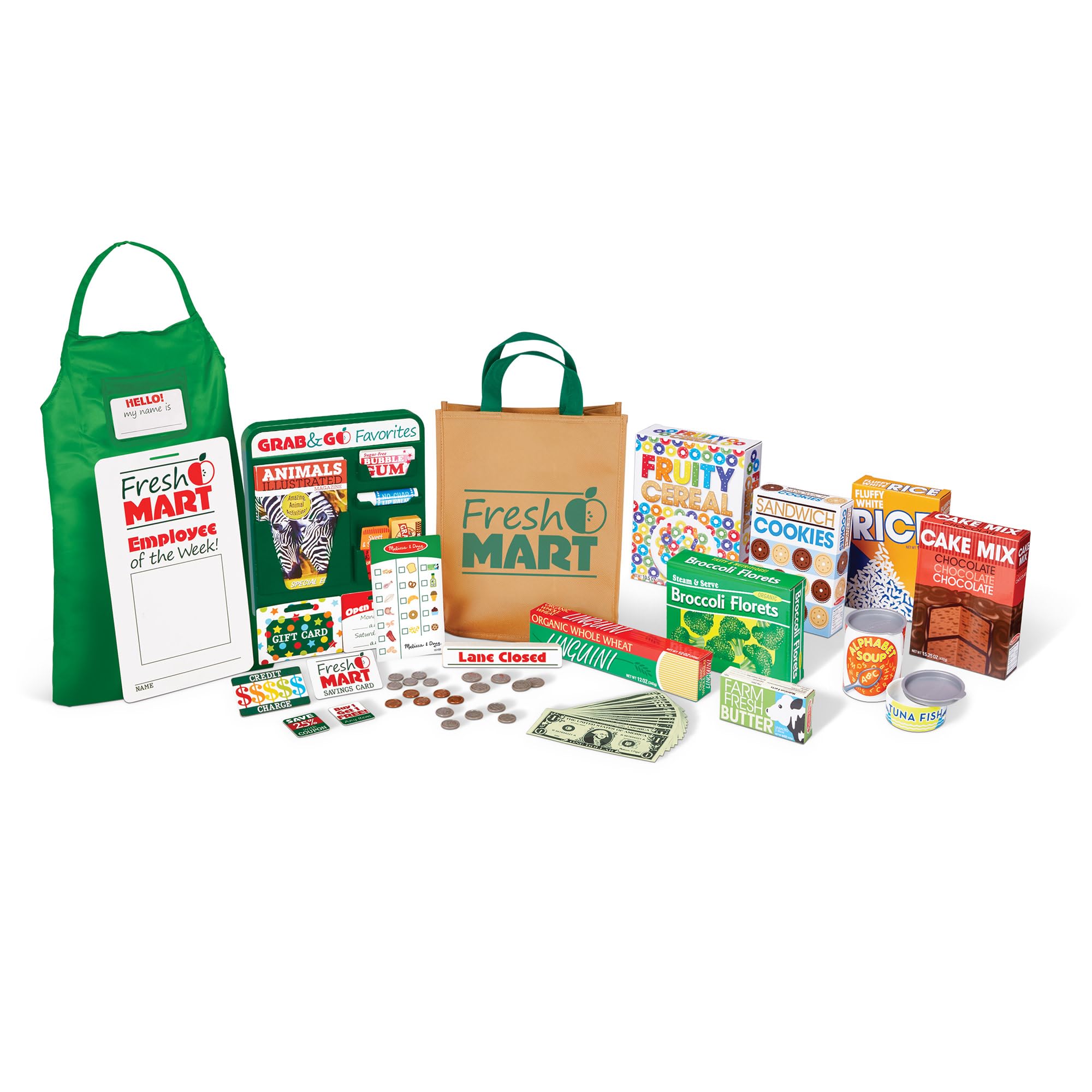 Melissa & Doug Fresh Mart Grocery Store Play Food and Role Play Companion Set