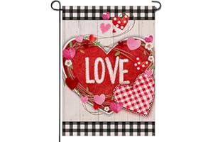 Artofy Happy Valentine's Day Home Decorative Love Garden Flag, House Yard Red Pink Buffalo Check Plaid Hearts Wreath Outside Decor, Spring Farmhouse Outdoor Small Burlap Decoration Double Sided 12x18