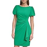 DKNY Womens Short Sleeve Boat Neck Side Ruched Dress