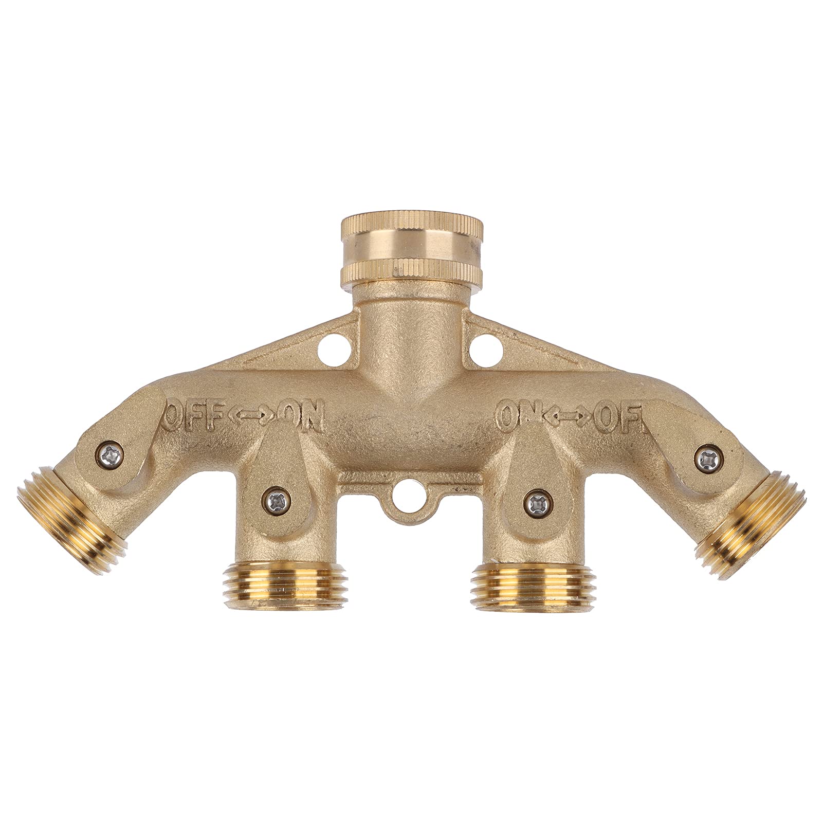 Mumusuki 4‑Way Garden Hose Splitter,G3/4 Brass Outdoor Faucet Spigot Splitter Ball Valve Hose Adapter Water Faucet Valve Connector