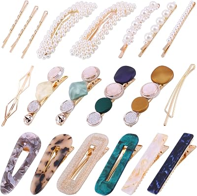Acptall 20Pcs Pearl Hair Clips Barrettes Geometric Acrylic Resin Fashion