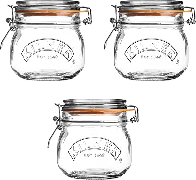 Kilner Set of 3 Round Clip Top Jars 0.5 Litre 500ml Airtight Glass Storage
