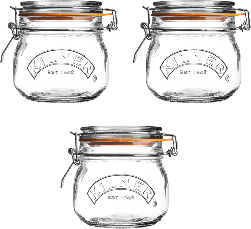 Kilner Set of 3 Round Clip Top Jars 0.5 Litre 500ml Airtight Glass Storage
