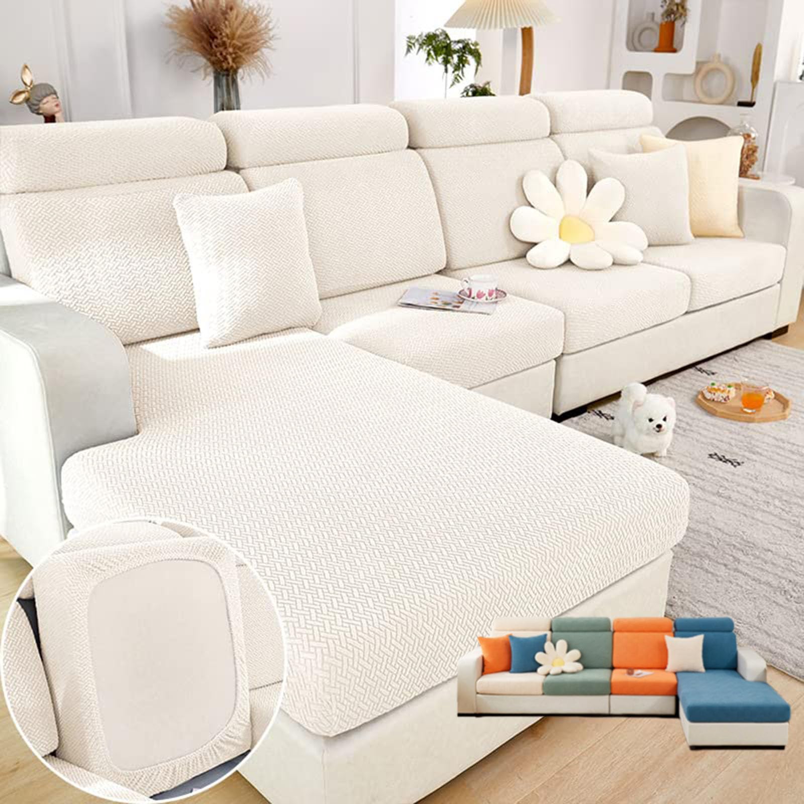 Photo 1 of VFUX Soothing Home Sofa Covers, Wear-Resistant Universal Magic Stretch Couch Cushion Covers for Sectional Sofa (White, Chaise Cover)