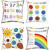 Joymaison Kids Reading Corner Throw Pillow Covers 18x18 Inch Set of 4 Classroom Rainbow Positive Affirmations Planet Cushion Covers Calming Corner School for Couch Cushion Cases