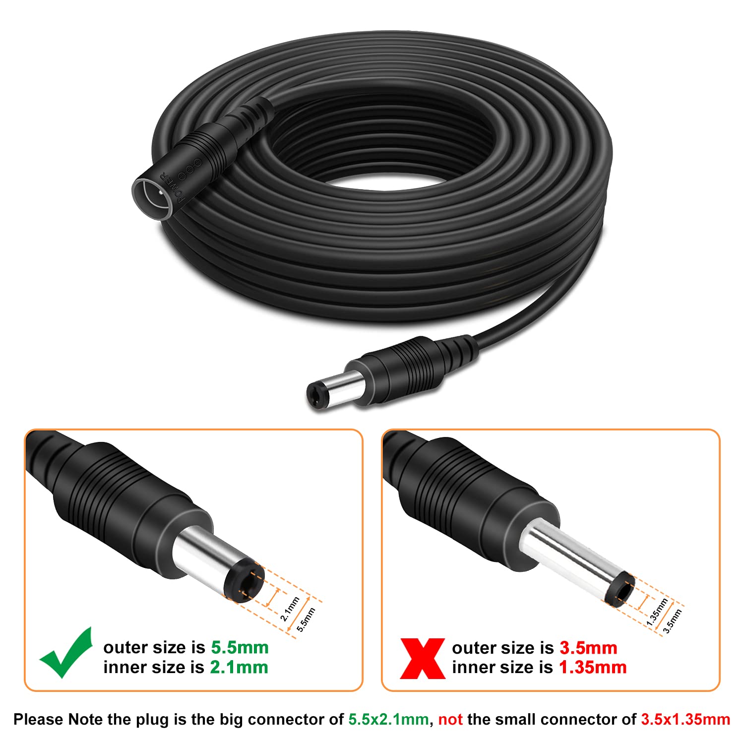 DC Power Extension Cable 16.5ft 2.1mm x 5.5mm Compatible with 12V DC Adapter Cord for CCTV Security Camera IP Camera Standalone DVR (5.5mm DC Plug 16.5ft Black)