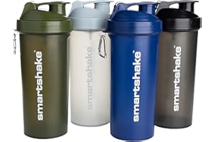 Smartshake Lite 4-Pack Protein Shaker Bottle 1000 ml | 34 oz - Leakproof Screw-on Lid - BPA Free – Unisex - Mist Gray, Army Green, Black, Navy Blue
