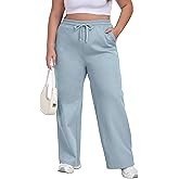 Cheapestbuy Womens Plus Size Sweatpants Straight Leg Baggy Pants Drawstring Casual Pants Athletic Joggers with Pockets