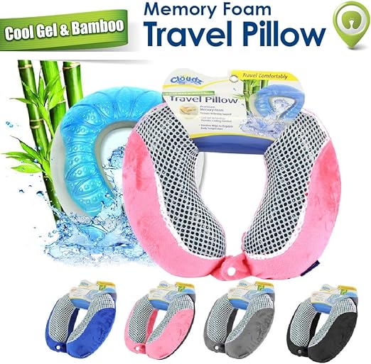 Amazon Com Cloudz Cool Gel Memory Foam Travel Neck Pillow Pink