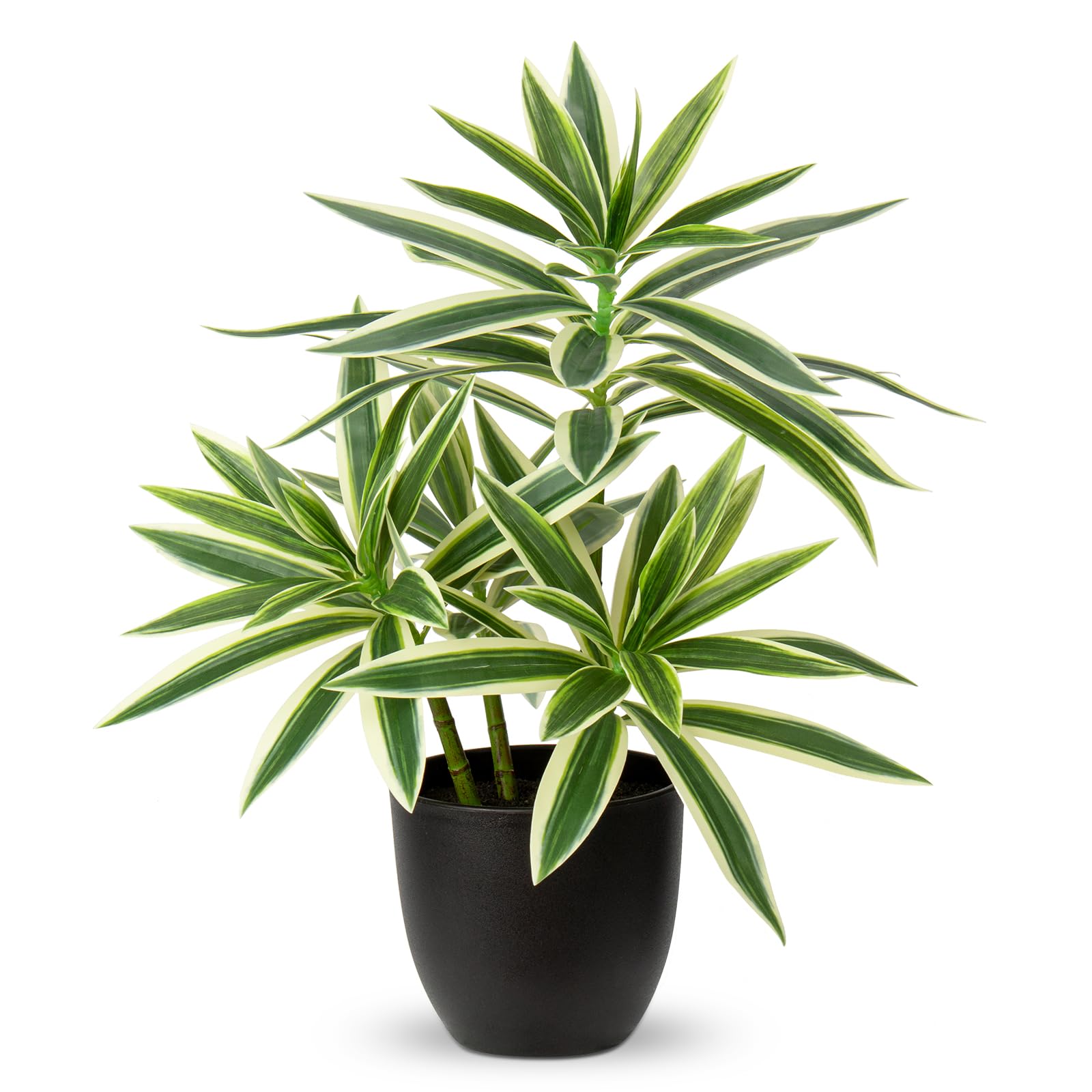 Oairse 41cm Fake Plants in Black Pots Artificial Dracaena Plant Decorative Fake Potted Plants Realistic Faux Indoor Plant For Home Bathroom Living Room Kitchen Shelf Table Decoration