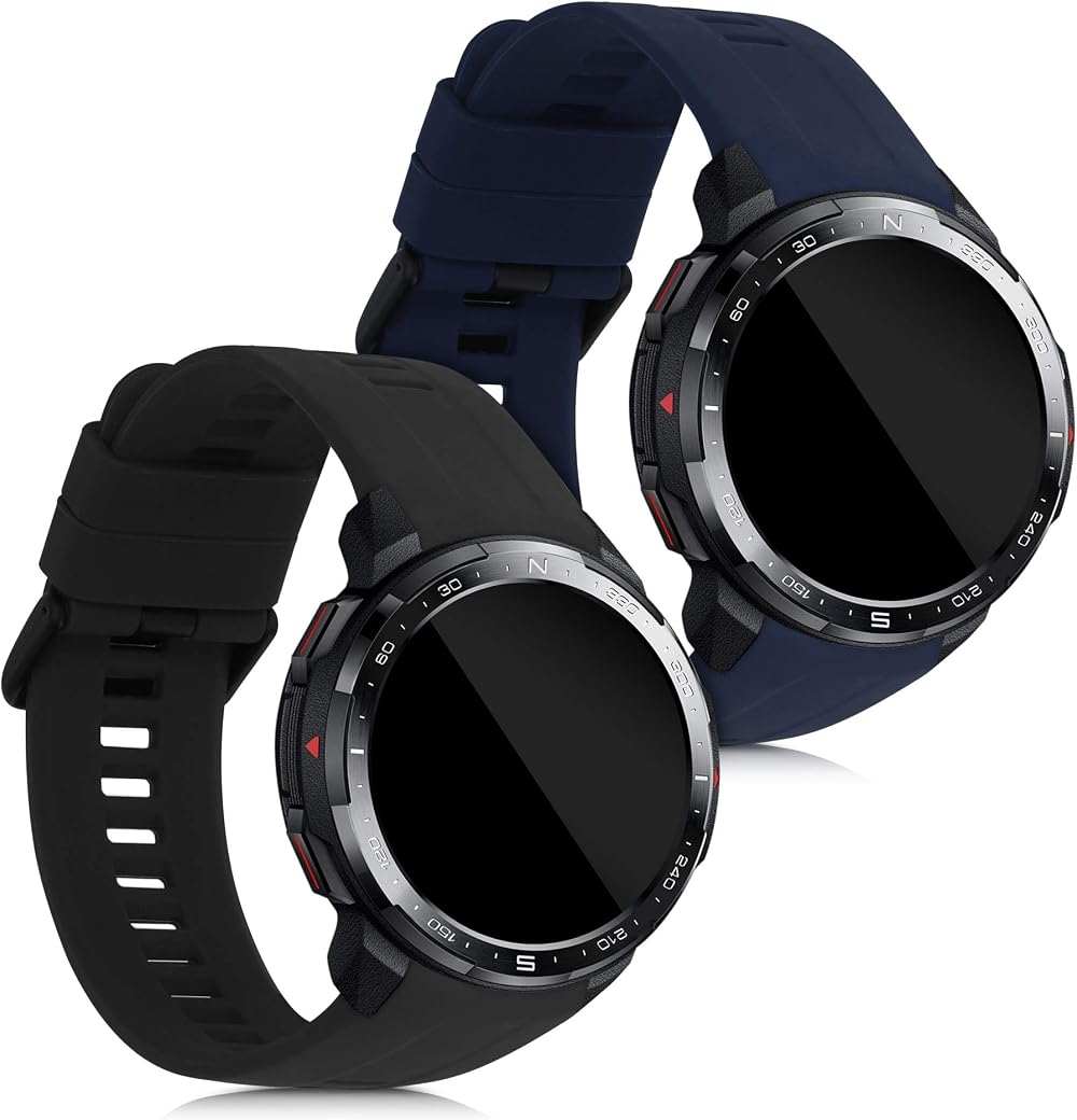 kwmobile 2x Straps for HONOR Watch GS Pro Silicone Replacement Bands Black Dark
