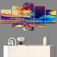 SIGNWIN 5 Panel Canvas Wall Art Modern Art Coastal Colorful Multicolor Photography Romantics Sunset for Home Decorations Ready to Hang - 60