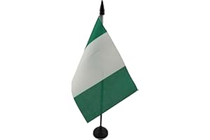 Nigeria Table Flag 4'' x 6'' - Nigerian Desk Flag 15 x 10 cm - Black plastic stick and base - AZ FLAG
