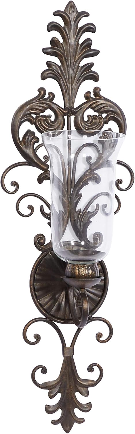 Deco 79 Victorian-Style Metal and Glass Ornate Candle Sconce, 31" H x 10" L, Textured Bronze Finish: Home & Kitchen