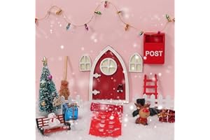 TAINAT 23PCS Christmas Wooden Miniature Fairy Door Kit,Christmas Elf Girl Fairy Doors Decorations Door Enchanted,Tooth Miniature Fairy Door Accessories for Xmas DIY Craft Dollhouse Garden Decor
