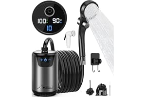 WADEO Portable Shower for Camping, Shower Head Pump with 6000mAh Capacity Battery, Intelligent Digital Display, 10 Gear Switc