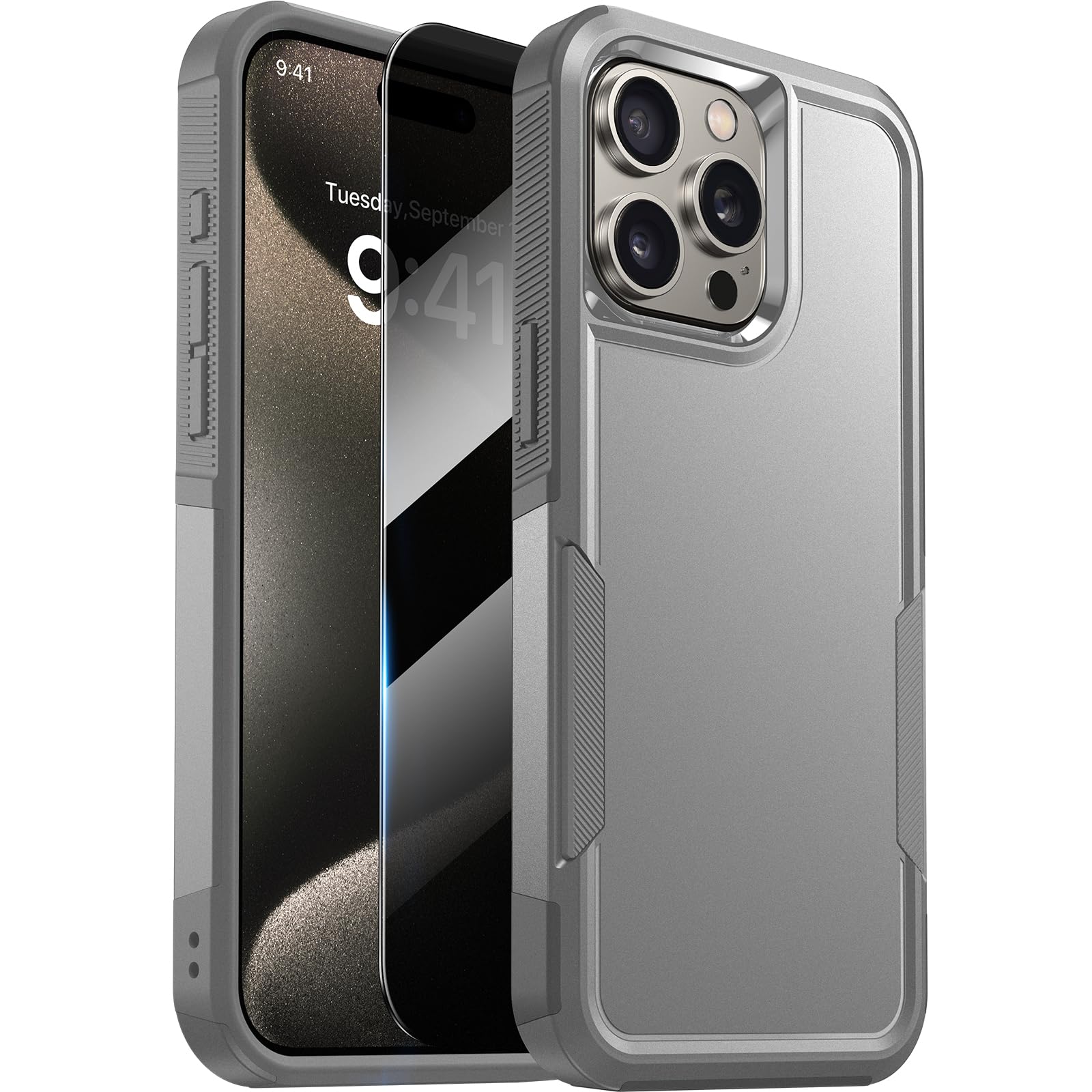 Photo 1 of Diaclara Designed for iPhone 15 Pro Max Case, [with Privacy Screen Protector] [Anti Spy] [Military Grade Drop Protection] Heavy Duty Full-Body Shockproof Phone Case, Natural Titanium