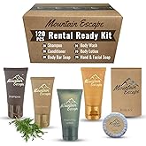 Mountain Escape - Premium Hotel Soaps & Toiletries Bulk Set with 1oz Travel Size Shampoo and Conditioner, Body Wash, Lotion, and 2 guest Soaps - Rental Ready Amenities Kit (120 Pieces)