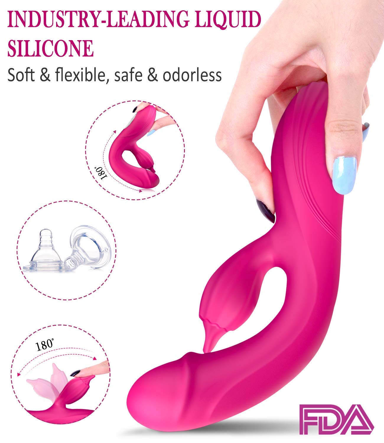 G Spot Vibrator - Sexy Slave Ava Clitoral Stimulator with Tongue Tickler, 7 Vibration Silicone Waterproof Realistic Vibe, Sex Toys for Women, Rose Pink