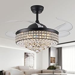 TRSIOPFC 36 Inch Dimmable Crystal Fandelier Ceiling