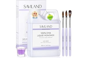 SAVILAND Advanced Monomer Acrylic Nail Liquid Kit: Pure EMA 16OZ Acrylic Liquid Low Odor Nail Monomer Liquid with 3 Pcs Acrylic Nail Brush Dappen Dish for French Nail Extension Carving DIY Home 500 ml
