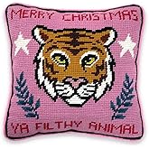 FURBISH Christmas Pillow - Filthy Animal Needlepoint Decorative Throw Pillow, Christmas Decor, Holiday Pillow for Couch & Bed, Eclectic Home Decor, 10