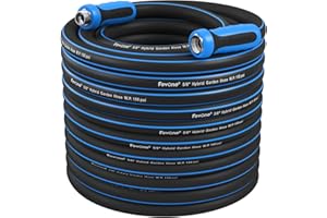 Fevone 105 ft Garden Hose, 2-Year Warranty Offered by Manufacturer, Heavy Duty Water Hose, Hybrid Polymer, Kink Resistance, 3/4" GHT Aluminum Fittings, 5/8" ID, 600 PSI, Drinking Water Safe (GH8)