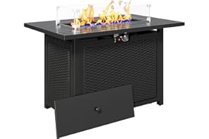 FansaFurn Black Propane Fire Pit Table, 50000 BTU Gas Fire Pits Table with Removable Lid and Lava Rock, Rectangular Fire Table with Cover, Ideal for Dining or Party on Patio, 43'', Garden, Yard