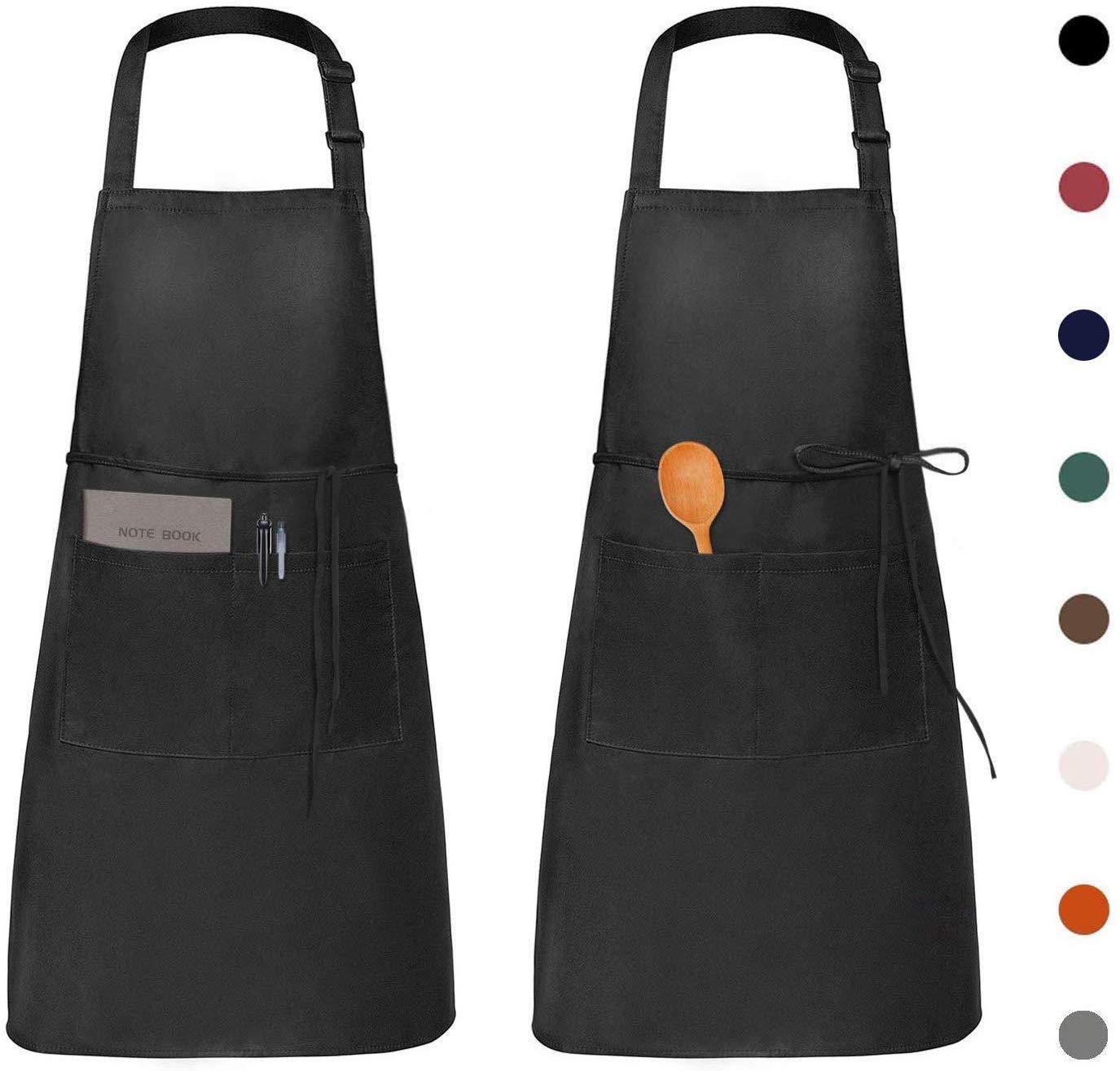 Viedouce 2 Packs Apron Cooking Kitchen Waterproof, Adjustable Chef Apron with Pockets for Home, Restaurant, Craft, Garden, BBQ, School, Coffee House, Apron for Men Women, Black no logo — image 1